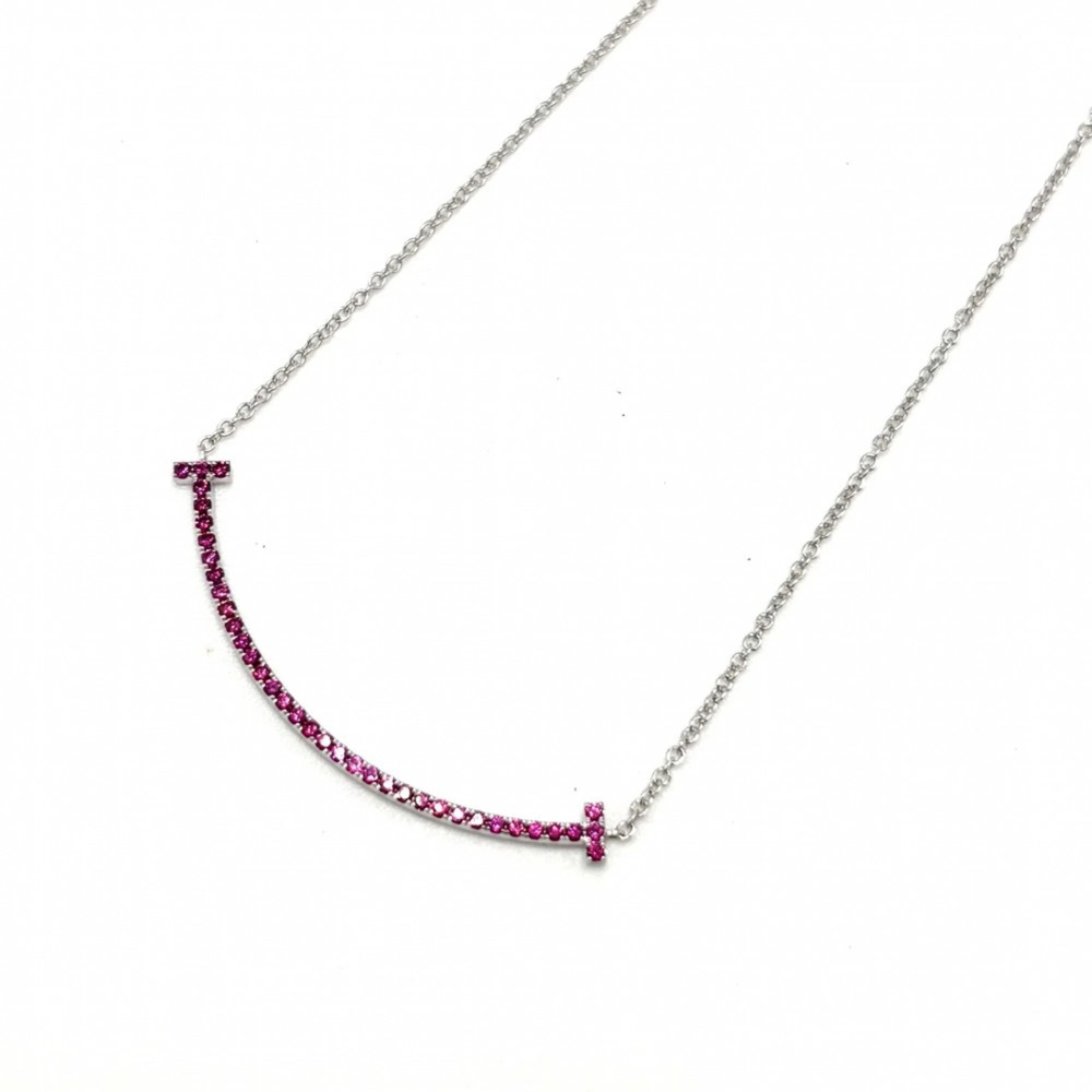 Tiffany & Co. T Smile Small Pendant Necklace for Women, Adjustable, 18K White...